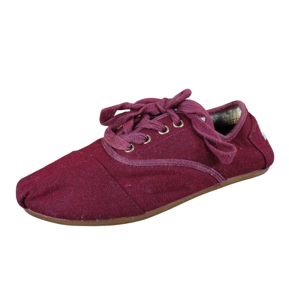 TOMS Paseo Women's Lace Up Sneakers Size 7.5 Casual Everyday Burgundy Textile